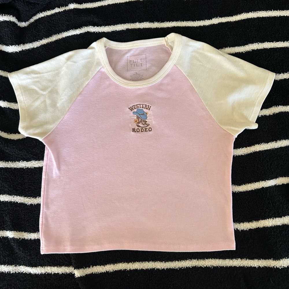 Women’s Pink & White Western Rodeo Baby Tee from Tilly’s